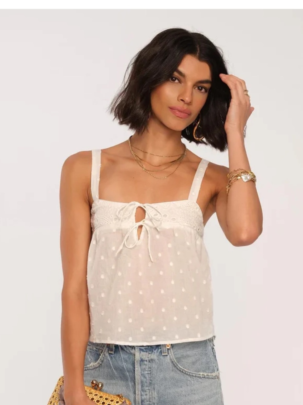 Heartloom White Swiss Dot Lace-Trim Camisole